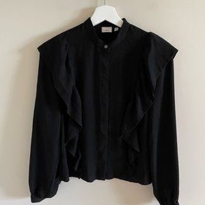 Aritzia Wilfred Black Silk and Polyester Ruffled Blouse Size XXS